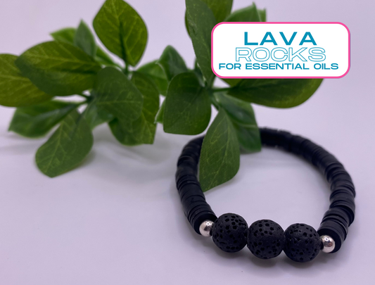 Single Heishi Bracelet with Lava Rocks for Essential Oils