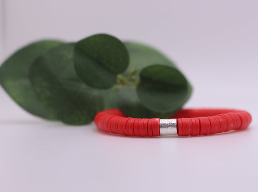 Solid Single Heishi Bracelet (Red)